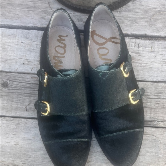 Sam Edelman Other - Sam Edelman green Double Monk Haircalf Leather Shoes with Gold Buckles